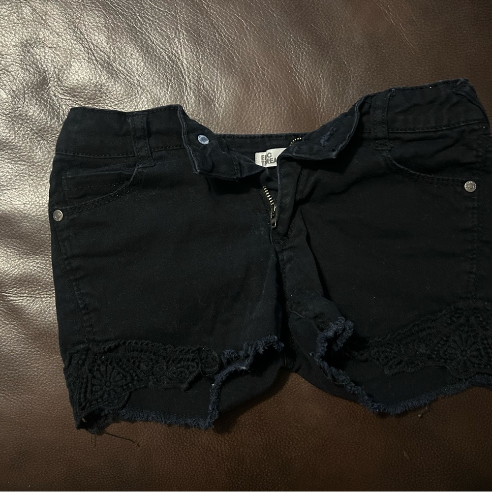 Black Lace Trim Women Shorts